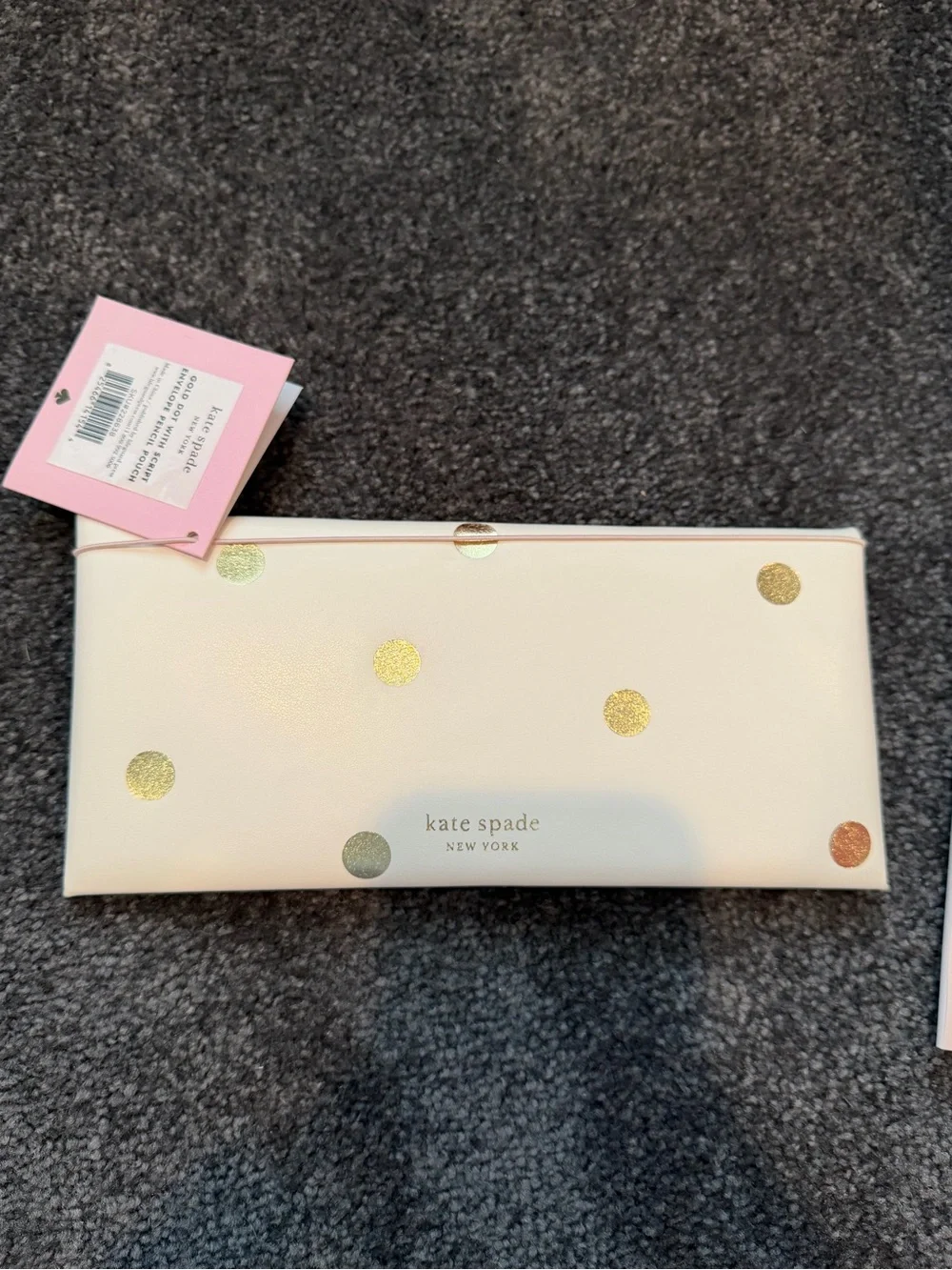 NEW Set of Kate Spade Snap Envelope Pouch with Gold Polka Dots and Notepad